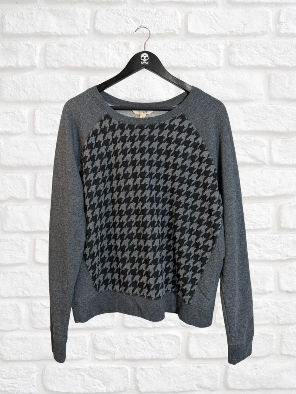 Decree Grey Houndstooth Raglan Sweatshirt Pullover Womens Size XL